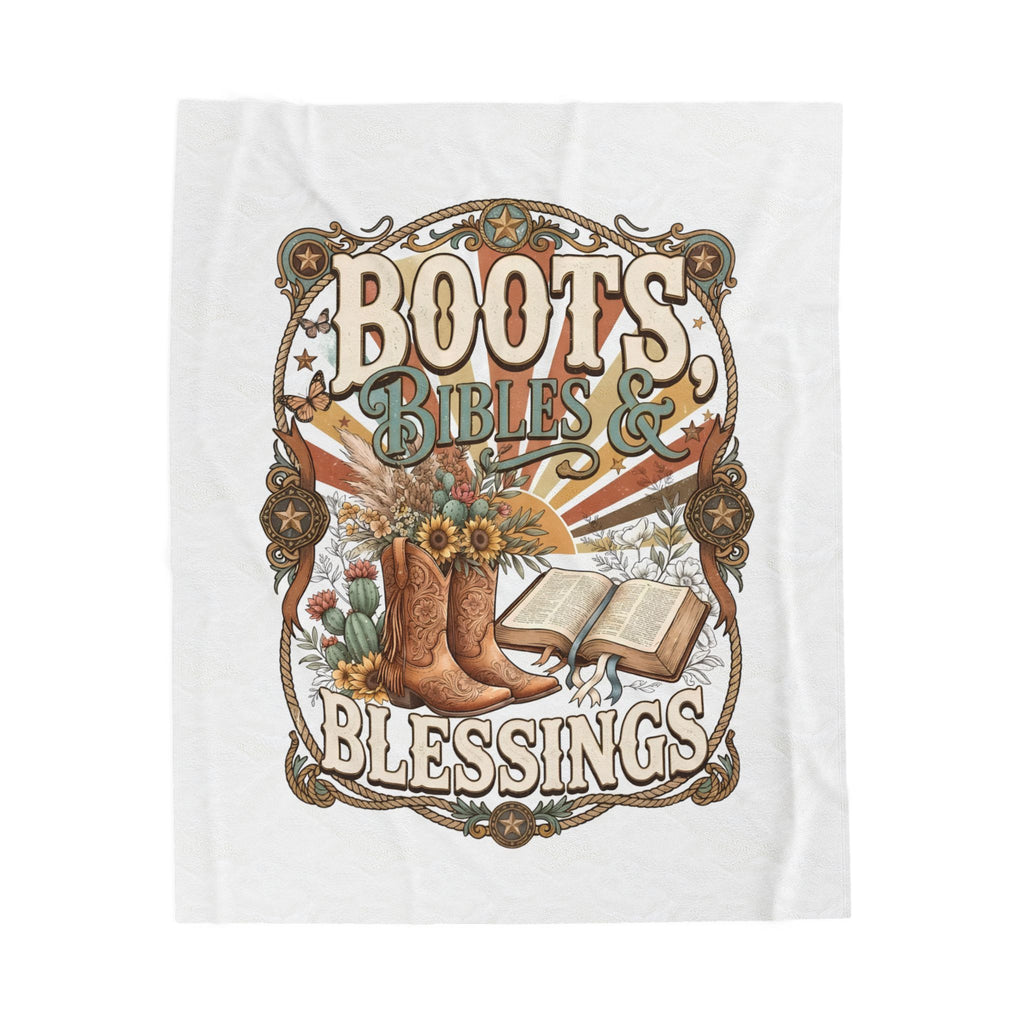 Velveteen Blanket — "Boots, Bibles & Blessings" Cozy Western Throw