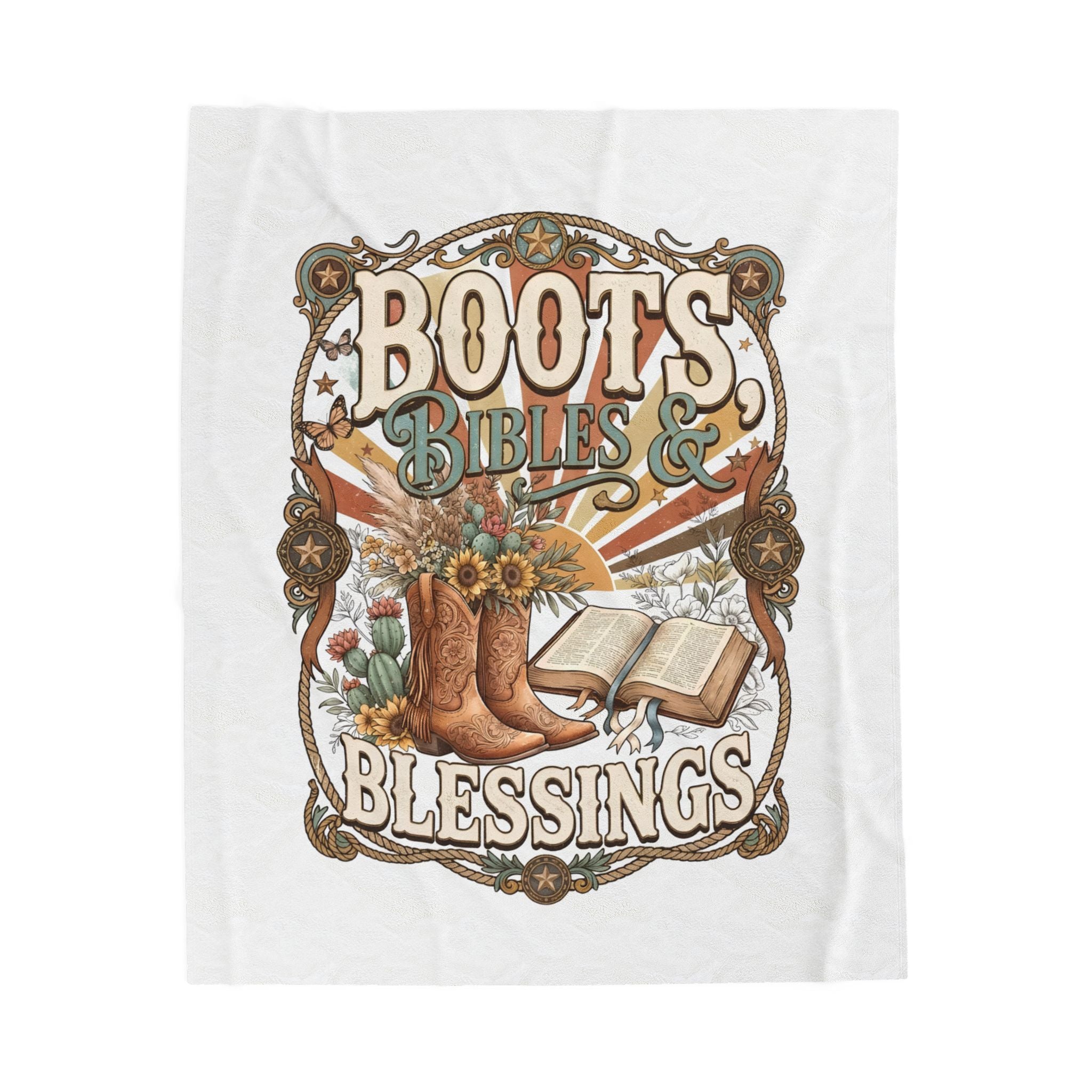 Velveteen Blanket — "Boots, Bibles & Blessings" Cozy Western Throw
