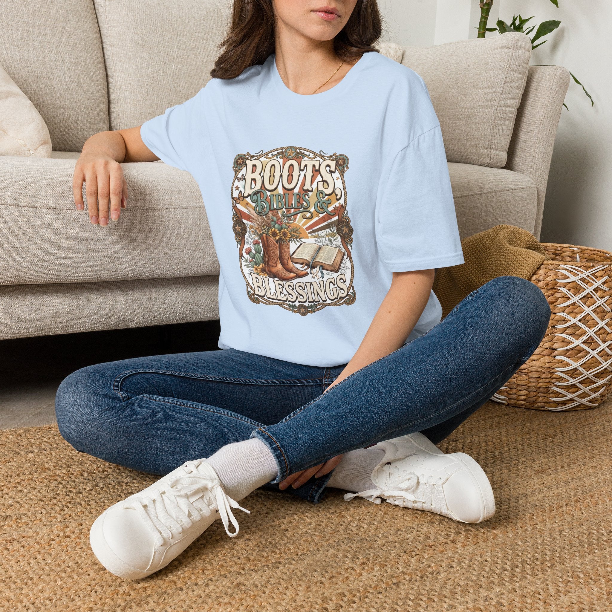 Boots Bibles & Blessings T-Shirt — Western Faith Graphic Tee