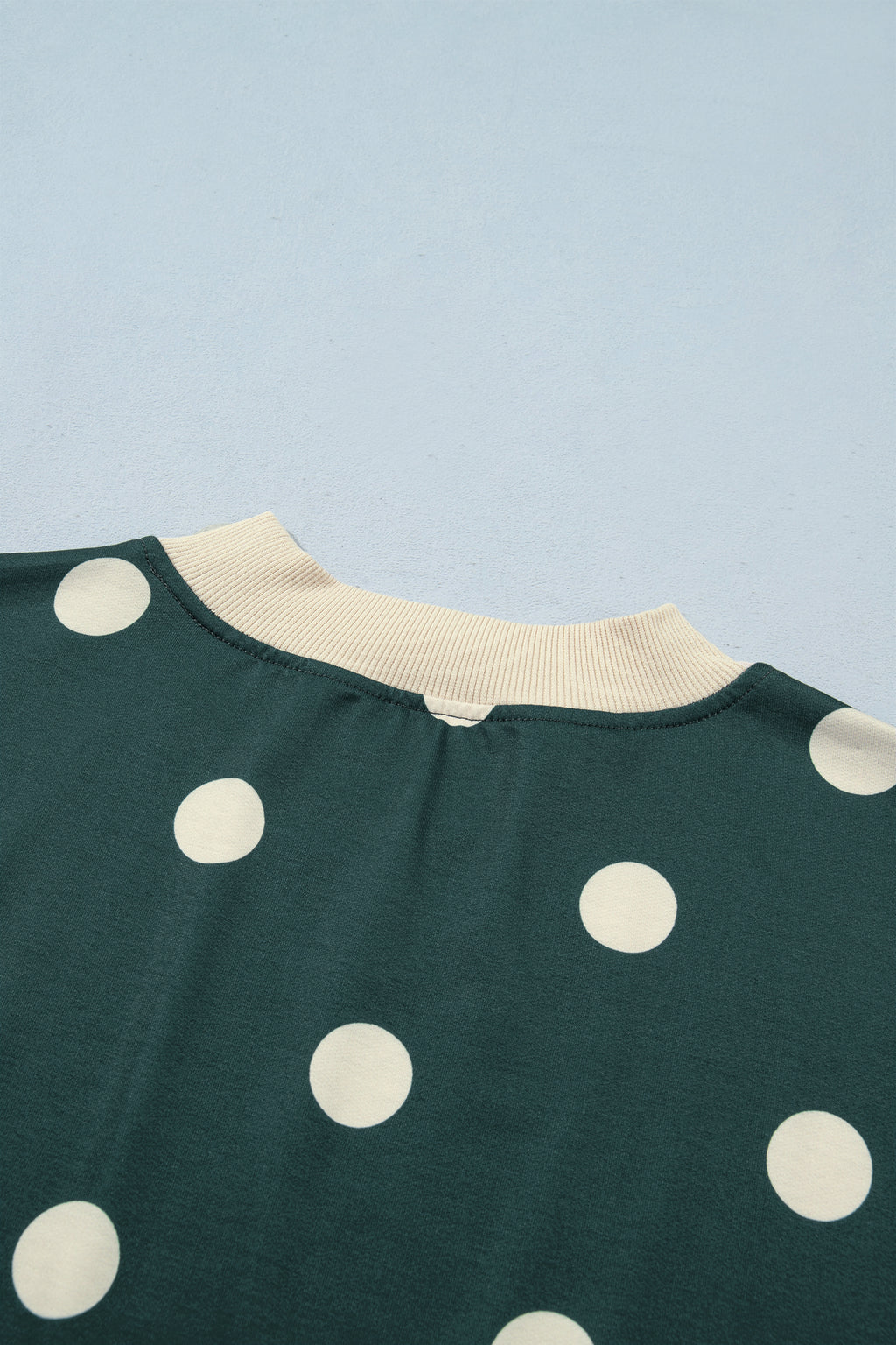 Green Polka Dot Print Color Block Trim Baggy Pullover Drawstring Skirt 2pcs Set