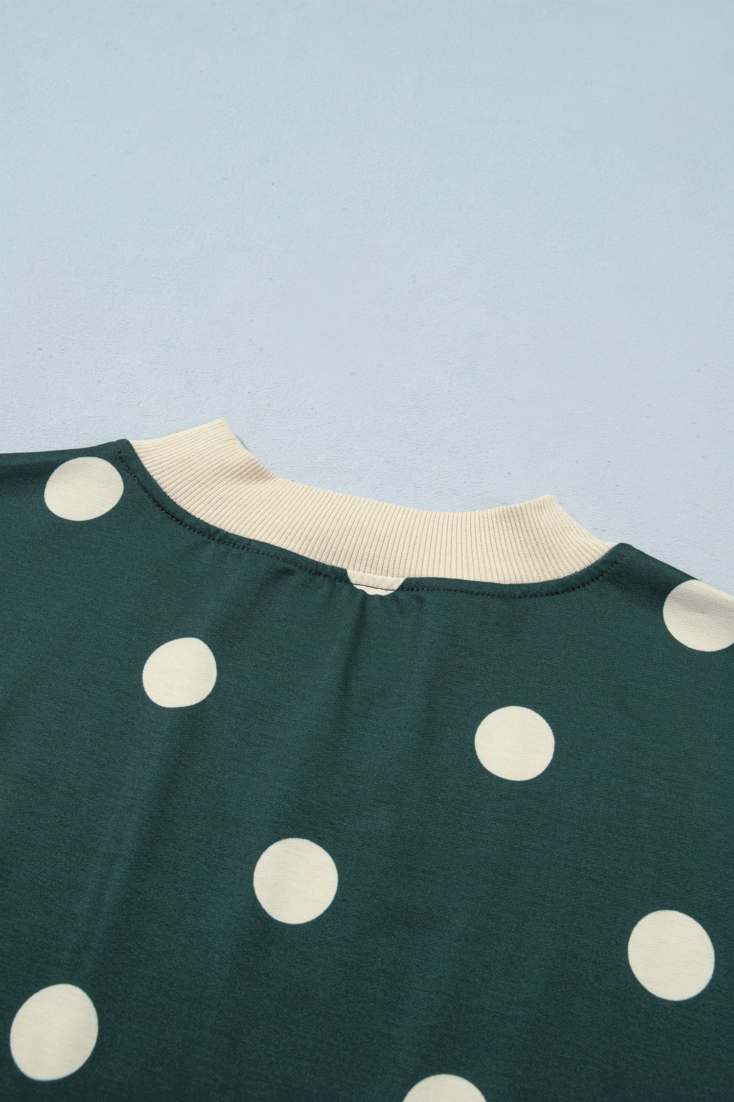 Green Polka Dot Print Color Block Trim Baggy Pullover Drawstring Skirt 2pcs Set