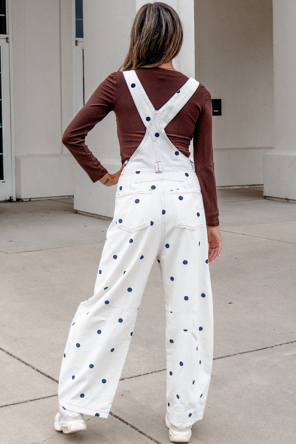 Phalaenopsis Polka Dot Print Bib Pocket Denim Barrel Overalls Jumpsuit