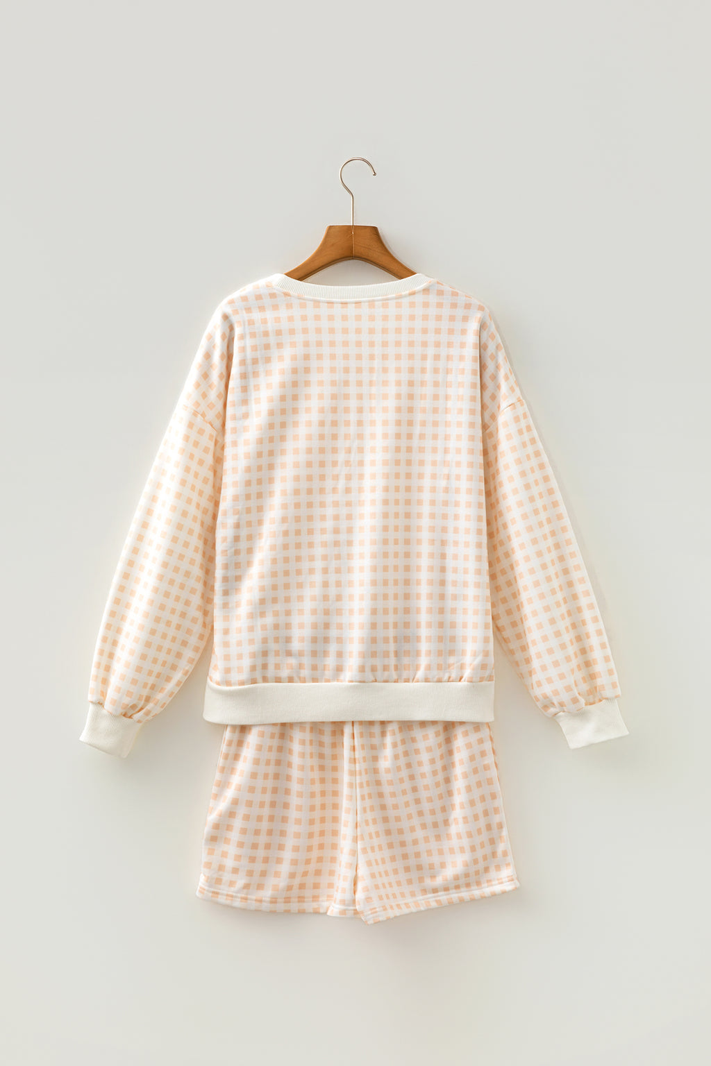 Sky Blue Plaid Baggy Pullover Drawstring Casual Shorts 2pcs Outfit