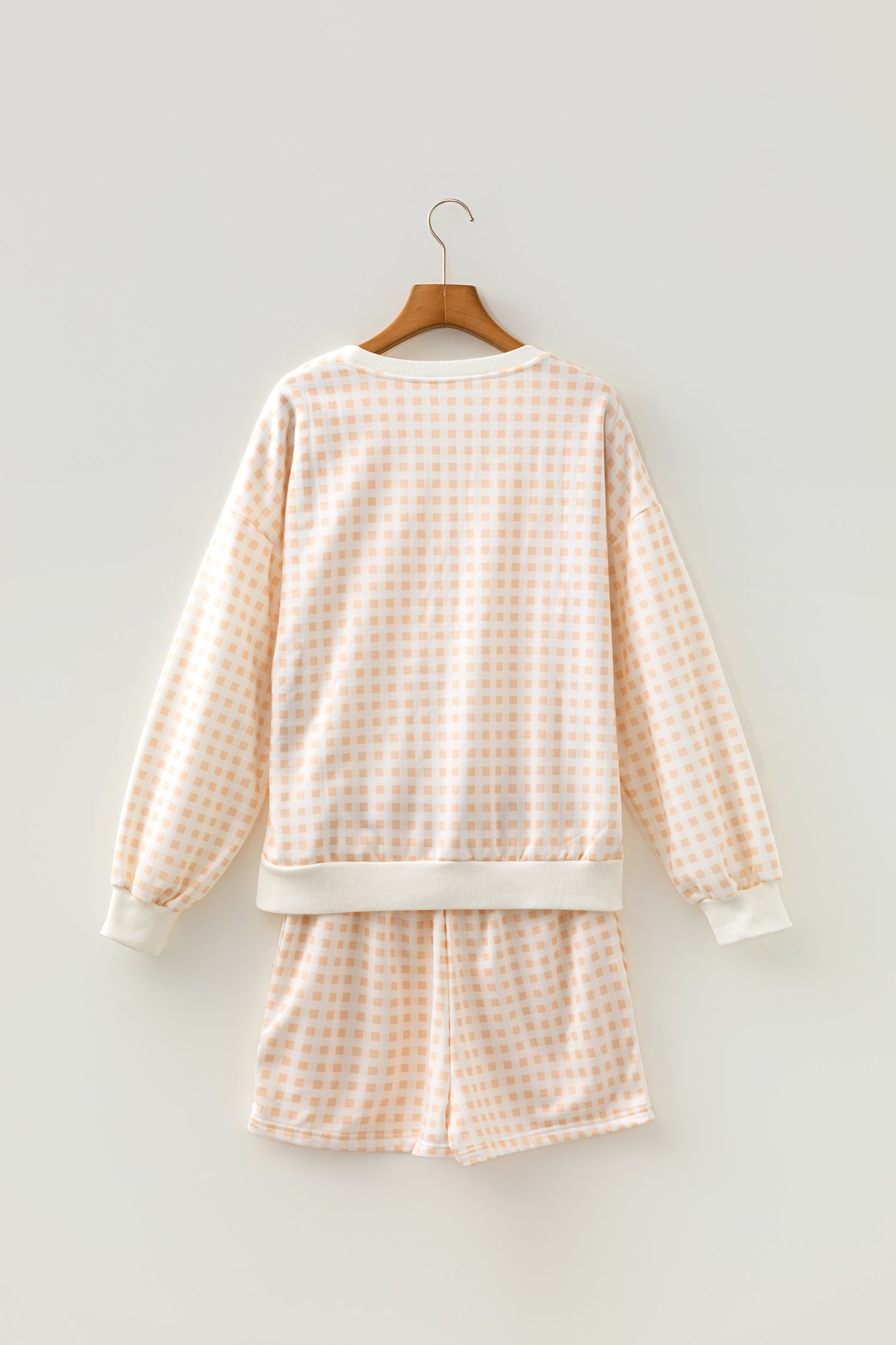 Sky Blue Plaid Baggy Pullover Drawstring Casual Shorts 2pcs Outfit