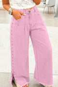 Pink Beaded Side Detail Split Loose Jeans